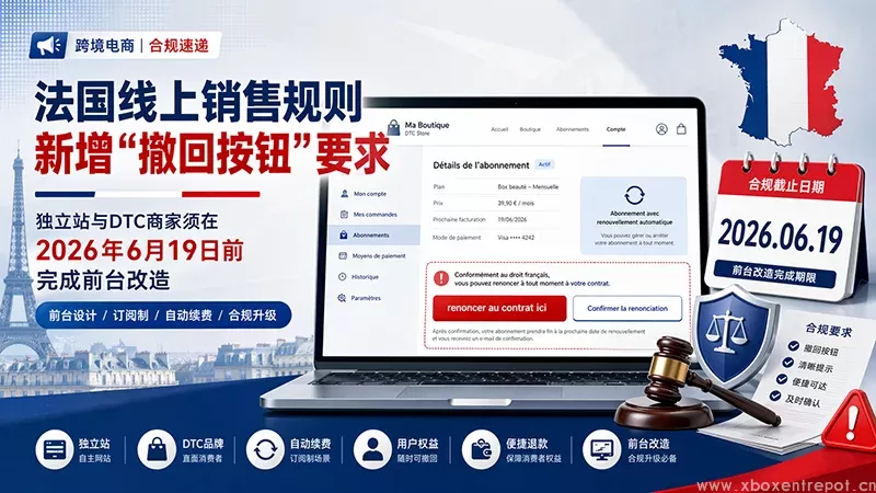 法国线上销售规则新增“撤回按钮”要求，独立站与 DTC 商家须在 2026 年 